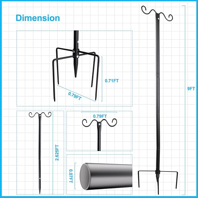 Lightdot Outdoor String Light Poles 9FT Metal Patio Light Poles Post for Outside with Fork for Outside Hanging Backyard Garden Deck Lighting Stand for Parties Wedding Halloween Decor -3Pack