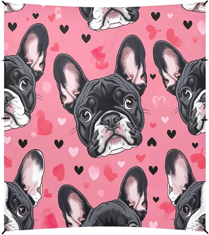Cute French Bulldog Beach Tent Sun Shelter 9.2' x 10.5' Beach Canopy with 4 Sandbags 4 Stability Poles Sand Shovels - Tent Canopy for Beach Camping Fishing Picnics