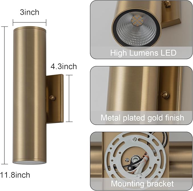 Modern Outdoor Wall Light 11.8 Integrated LED Cylinder Up and Down Outdoor Lights 2-Light Exterior Lighting Fixtures for House Patio Front Porch Garage