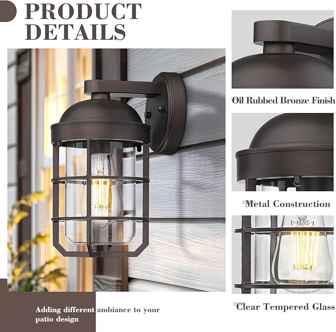 Emliviar Farmhouse Wall Mount Outdoor Lighting Nautical Exterior Light Fixture Metal with Clear Glass Outside Light in Oil Rubbed Bronze Finish for Garden &amp Porch GE255BL ORB