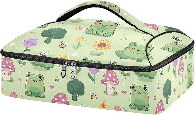 Casserole Carrier Cute Frog PatternInsulated Casserole Carrier for Hot or Cold Food Thermal Lunch Tote for Potluck Parties Picnic Beach Fits 9 x 13 Inches Baking Dish