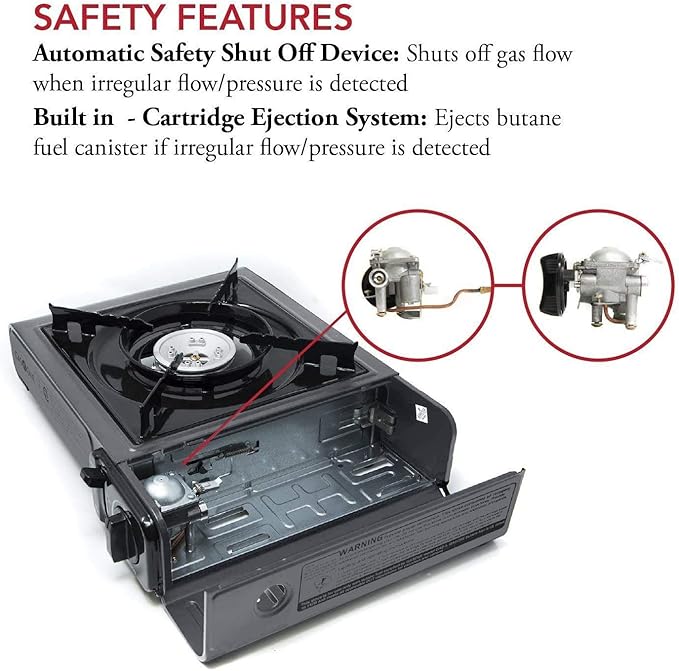 Gas One Portable Butane Camping Stove with Case: Automatic Ignition Precise Heat Control - Camping &amp Tailgating and Outdoor Cooking