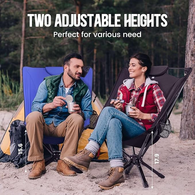Portable High Back Camping Chair with Adjustable Height Small Compact Outdoor Folding Chair for Adults Travel Riselite Collapsible Lightweight Packable Camp Chairs Easy Carry and Quick Setup