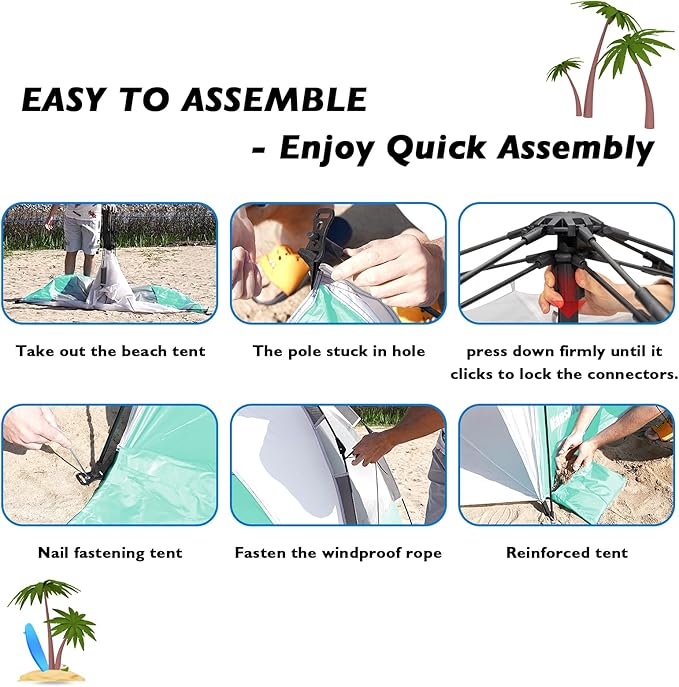 Beach Tent Pop Up Shade Instant Beach Tents Sun Shelter with UPF 50+ UV Protection Lightweight &amp Easy Setup Tent 2-6 Person