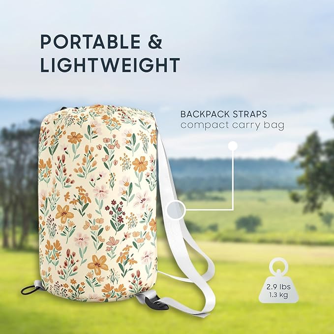 Wake In Cloud - Kids Sleeping Bag for Girls Toddlers Camping in Warm Cold Weather Backpacking Lightweight Compact Outdoor Liner for 3 Seasons Summer Spring Fall Flowers Orange Cream