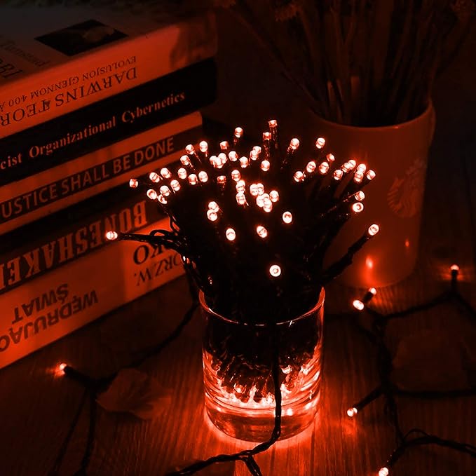New Upgraded Solar Halloween String Lights Outdoor Waterproof Solar &amp USB Rechargeable 19 Modes 2 Pack Total 144FT 400 LED Orange Halloween Lights for Yard Patio Garden Christmas Decorations Ora