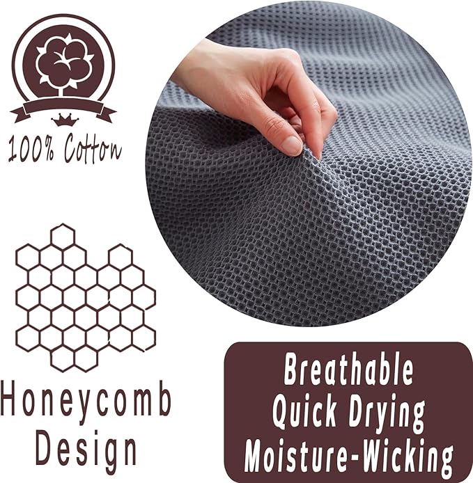 Bnitoam 100% Cotton Waffle Weave Blanket for Bed Couch Sofa 80x92 Ultra Soft Breathable Cooling Cellular Blanket for Adult Lightweight All Season Machine Washable (Grey 80x92)
