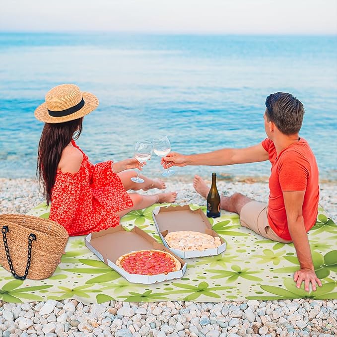 Waterproof Sandproof Beach Blanket 59''×68'' Greener Polyester Outdoor Picnic Blanket with 4 Stakes &amp Storage Bag for BeachCampingVacation Abstraction