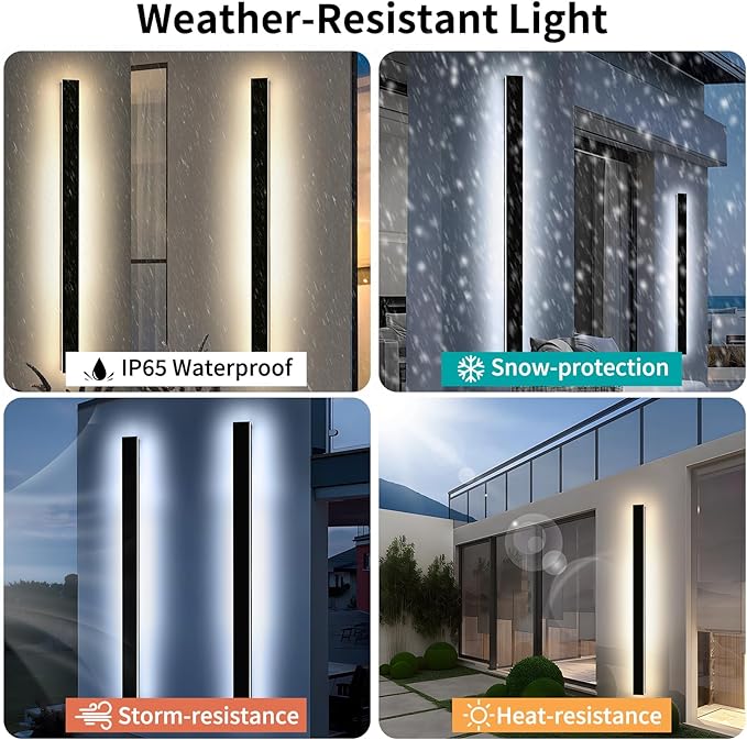 Mikeru 3CCT Dimmable Outdoor Wall Sconce 71 IP65 Waterproof - 2Pack Modern Black Exterior Light with Remote Control Adjustable 3000K/4500K/6000K for Porch Patio &amp Commercial Spaces | Hardwired