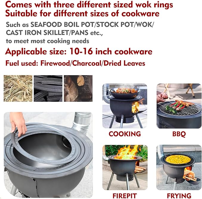 Multifunction Wood Burning Stove with Grill RackLarge Portable Charcoal GrillCamping Rocket Stove for Outdoor/Backyard CookingChinese Wood StoveOff Grid Living Supplies