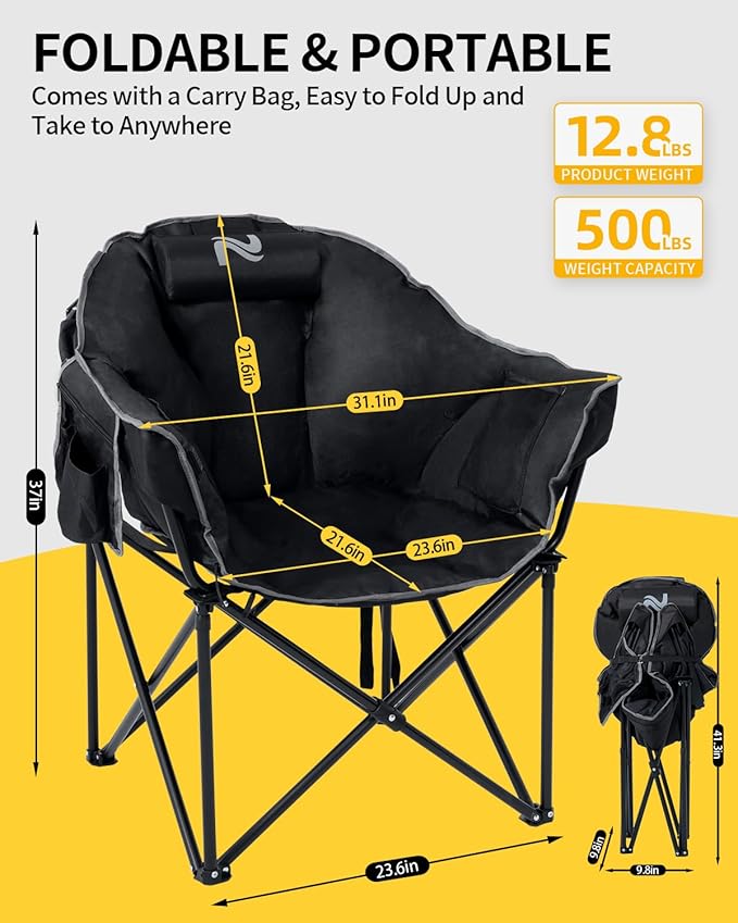 NAIZEA Heated Camping Chair Oversized Heated Folding Outdoor Chair for Adults with 3 Heat Levels Portable Foldable Patio Lounge Chair for Sports Outdoors Camp Battery NOT Included