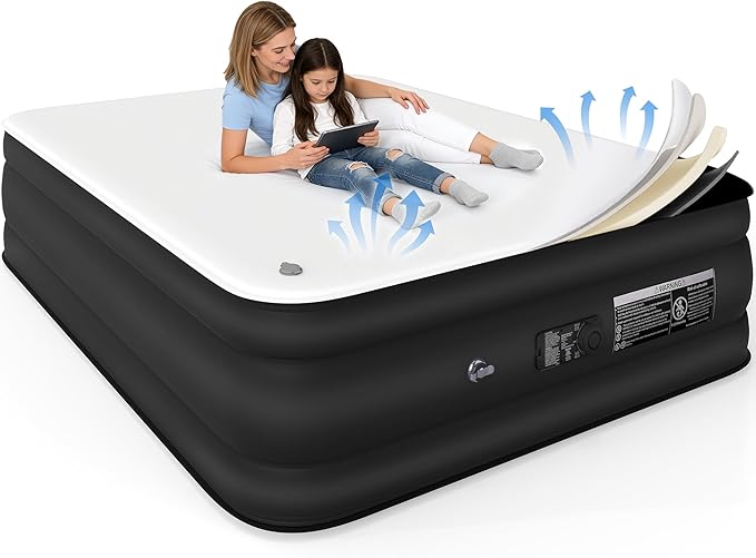 Queen Air Mattress with Built-in Pump 17 Raised Queen Blow Up Mattress Soft Milk Fiber &amp Foam Topper Air Bed Portable for Home &amp Guests Colchones Inflables Queen 900 Lbs