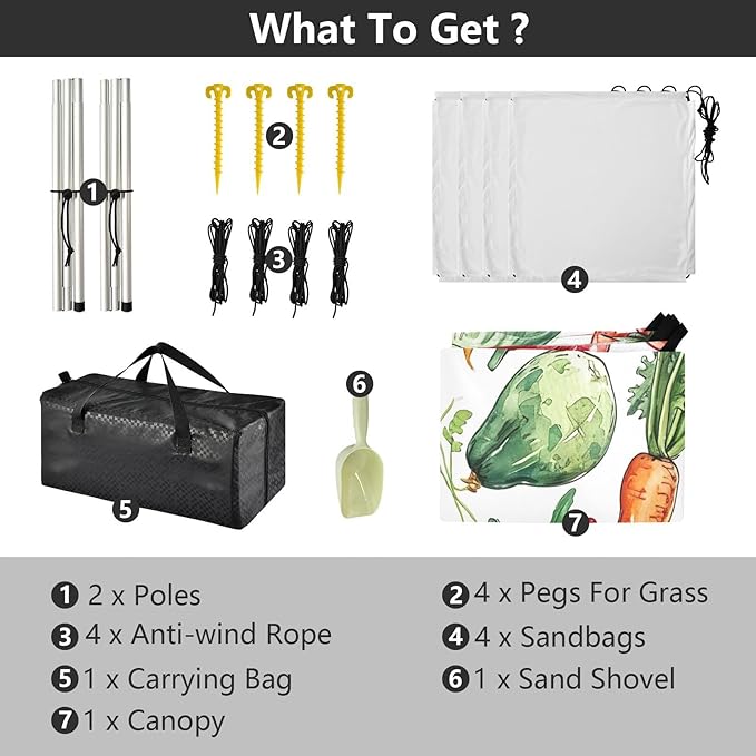 Watercolor Vegetables Beach Tent Sun Shelter 9.2' x 10.5' Beach Canopy with 4 Sandbags 4 Stability Poles Sand Shovels - Tent Canopy for Beach Camping Fishing Picnics