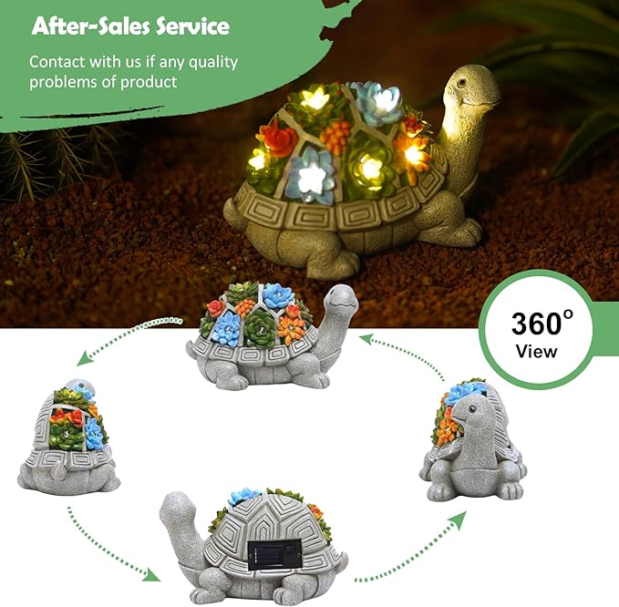Nacome Solar Garden Outdoor Statues Turtle with Succulent and 7 LED Lights - Lawn Decor Tortoise Statue for Patio Balcony Yard Ornament - Chrismtas Gifts for Mom Grandma
