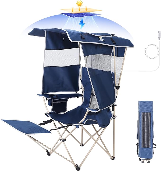 Nice C Chair with Canopy Umbrella Chair Chairs with Shade Sports Chairs USB Type-C&ampDC Charging Cable Included 30W Solar Panels Removable Footrest&ampCooler Bag (1 Navy)