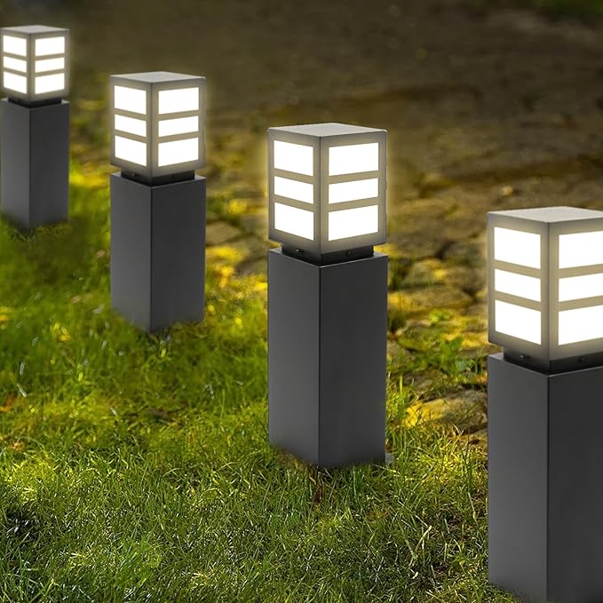 Landscape Path Lights 24 IP65 Waterproof Bollard Lights Heavy Duty Steel Stable Widened Base E27 Lamp Holder Modern Outdoor Path Lights Bollard for Lawn Patio Courtyard Driveway Oblong 1pack