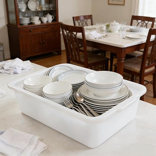 4 Pack Commercial Bus Tubs Food Grade Meat Processing Tubs Bus Box/Tote Box Restaurant Dish Tub 6.8 Deep White (35 L)