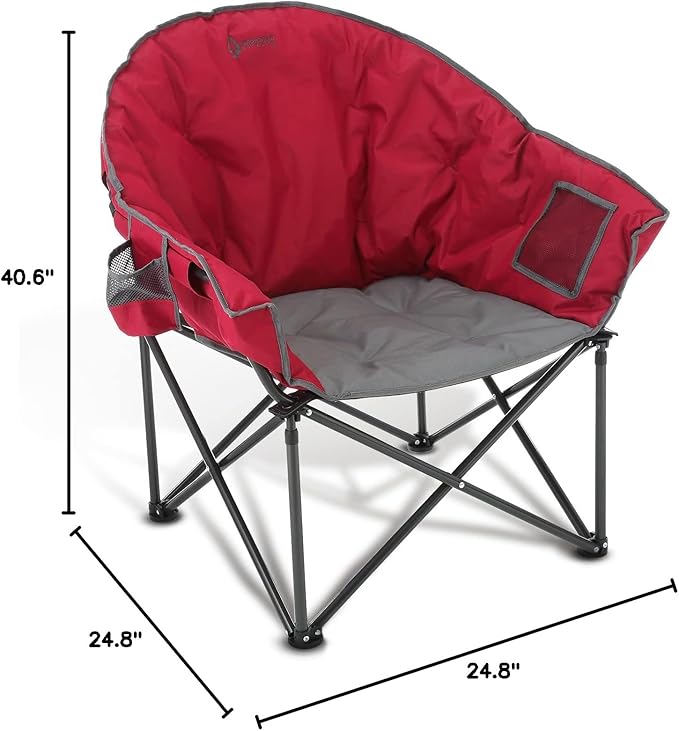 ARROWHEAD OUTDOOR Oversized Heavy-Duty Club Folding Camping Chair with Pocket Cup Holder Portable Padded Moon Round Saucer Supports 330lbs Carrying Bag