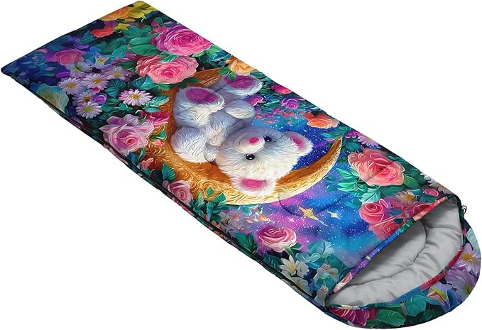 AILONEN Cartoon Camping Sleeping Bag for Boys Girls AdultsLightweight &amp Waterproof3 Season Warm &amp Cold WeatherPortablePrinted Sleeping BagTravelingCampingHiking