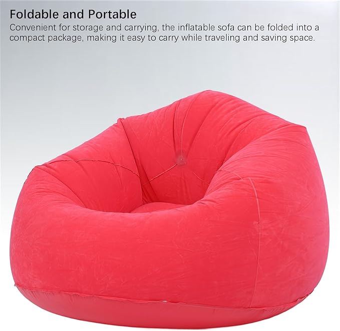 Inflatable Lounge Chair Premium PVC Material with Soft Flocking 80kg Capacity Compact Foldable for Living Room Bedroom Office Camping Travel (Red)