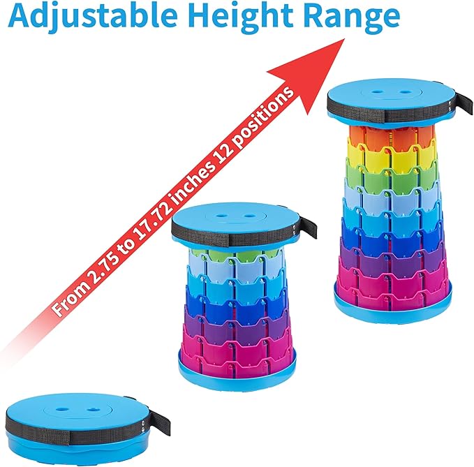 VECELO Telescoping Folding Stool Upgraded Portable Collapsible Retractable Stool with Load Capacity 400lbs for Garden Fishing Camping Hiking BBQ 1 PCS Rainbow Blue