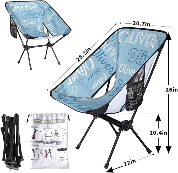 Custom Camping Chair Personalized Portable Backpacking Chair with Name Lightweight Folding Chair for Beach Hiking Light Blue