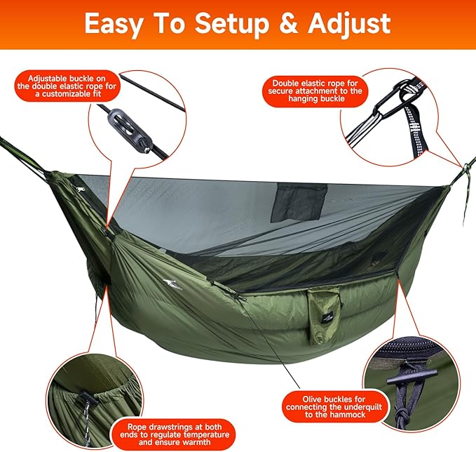 Duck Down Underquilt for Camping Hammock 400g Duck Down Filling Warm Insulation Ultralight Hammock Under Quilt Portable for Hiking Backpacking