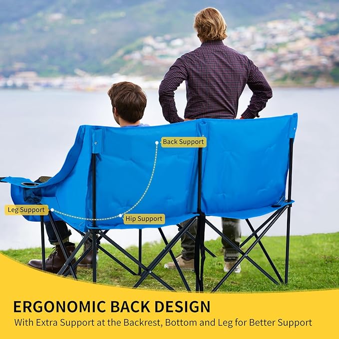 DoCred Heated Double Camping Chair Folding 2 Person Camping Chairs Loveseat Outdoor SportsHeated Oversized Lawn Chairs for AdultsHeating Camp Chair with 3 Heat Levels Battery NOT Included