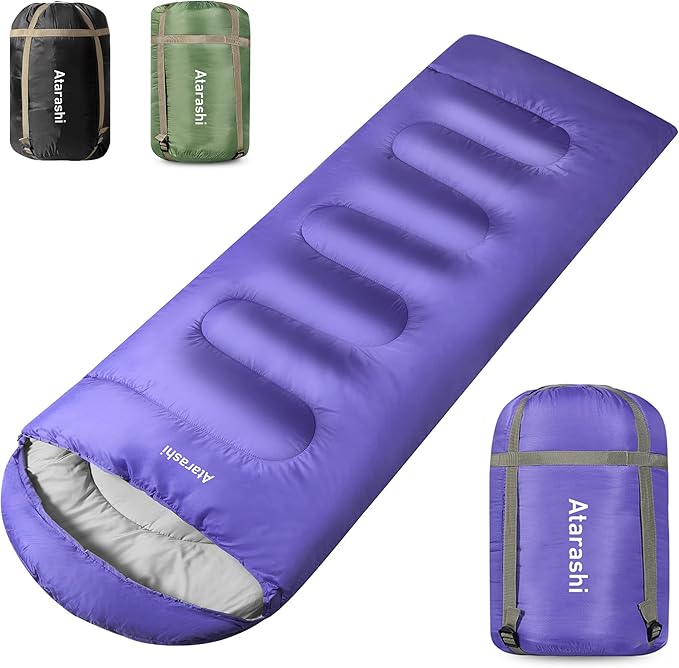 Atarashi Camping Sleeping Bag- 4 Seasons for Adults Light Warm Extra-Large with Compression Sack- Great for Hiking Backpacking &amp Outdoor Adventures