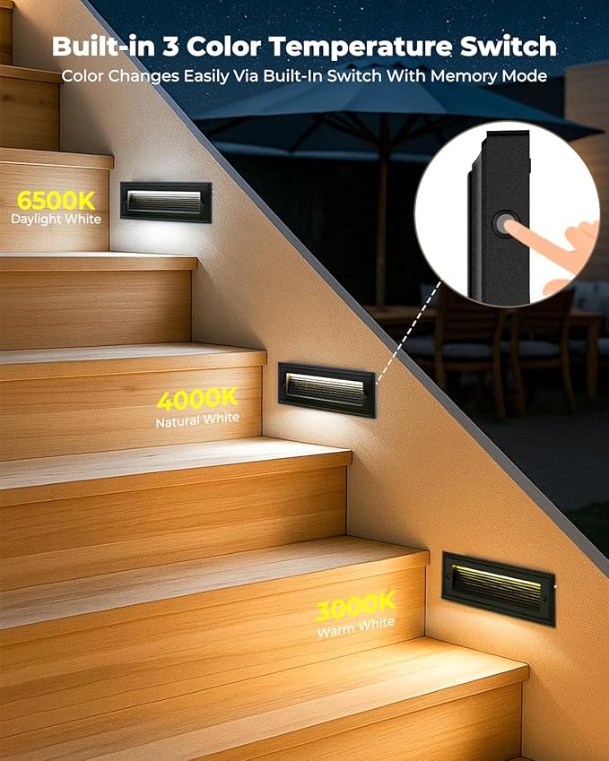 9 Inch Low Voltage Step Lights Outdoor 12V 5W LED Landscape Stair Lights 3000K/4000K/6500K Deck Step Lights IP65 Waterproof for Stair Lighting and Yard Patio Pathway Walkway Pack of 6