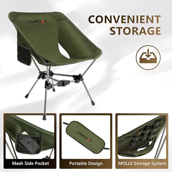 Camping Chair Backpacking Portable Hiking Ultralight Small Lightweight Folding Chair for Outdoor Camp Beach Picnic Concert Supports 330lbs (Green1PCS)