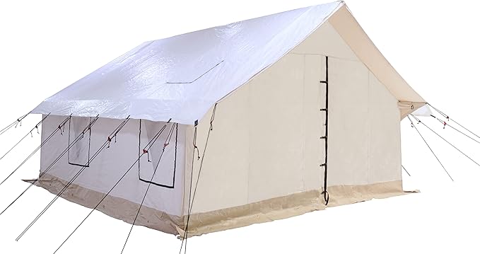 WHITEDUCK Flysheet for Alpha Wall Tent Guy Ropes D-Ring Metal Runner &amp Stakes Included for Hunting Family Camping &amp Outdoor Activities
