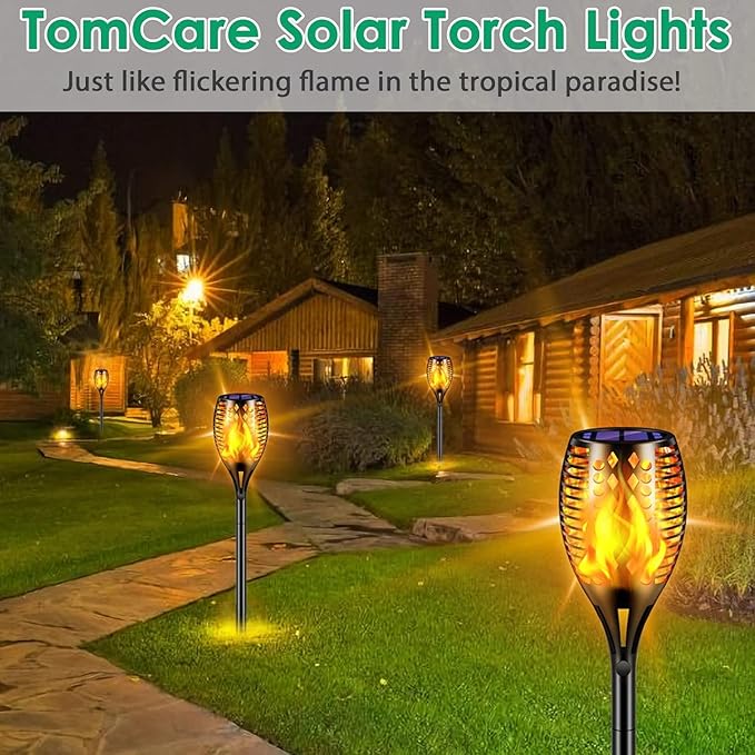 TomCare Solar Lights 43 Waterproof Flickering Flames 96 LED Torches Outdoor Landscape Decoration Lighting Auto On/Off Pathway Lights for Garden Patio Yard Black(2)