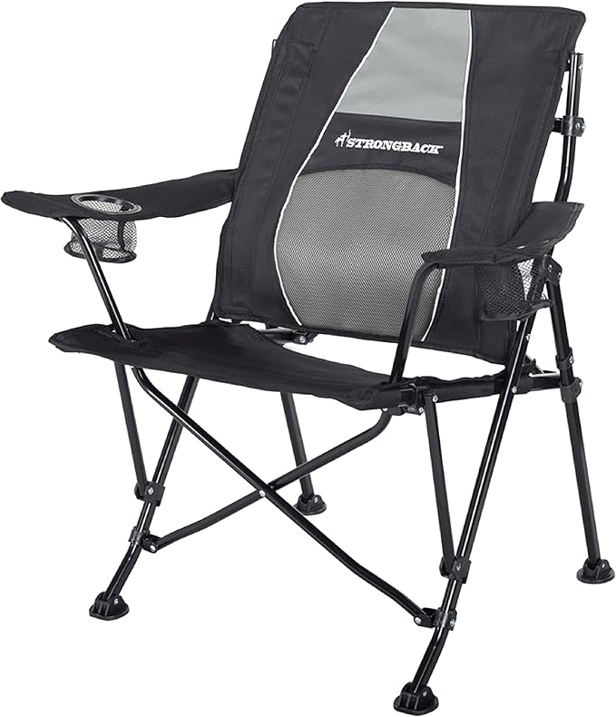 STRONGBACK Camping Chair Guru Heavy Duty Camping Chairs with Lumbar Support - Backpack Folding Camp Chair - Black