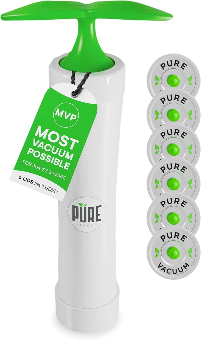 PURE MVP Mason Jar Vacuum Sealer Kit | 3X Faster &amp 8X the Vacuum of Electric | Premium Handheld High-Suction Vacuum Sealer for Jars | Perfect Seal for Juice Smoothies Food for Maximum Freshness