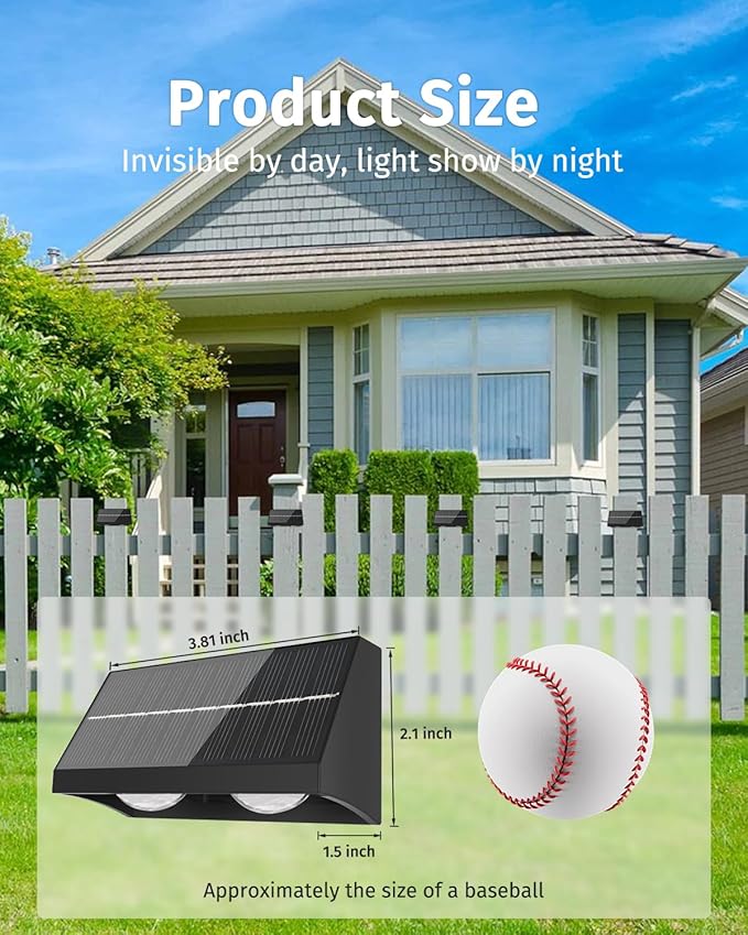 Solar Fence Lights Outdoor with Remote Control RGB Color Changing &amp Warm/Cool White LED Deck Lights High Brightness Dusk to Dawn Spot Lens for Deck and Step Stair Railing Patio Wall IP65 Waterp
