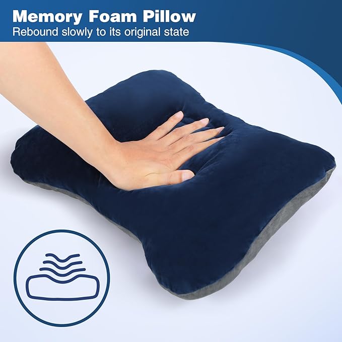 REDCAMP Outdoors Cotton Flannel Sleeping Bag for Camping 3-Season Trip Warm Envelope Sleeping BagsNavy Blue with 2lbs Filling＋Memory Foam Camping Pillow for Sleeping Lightweight and Compressible