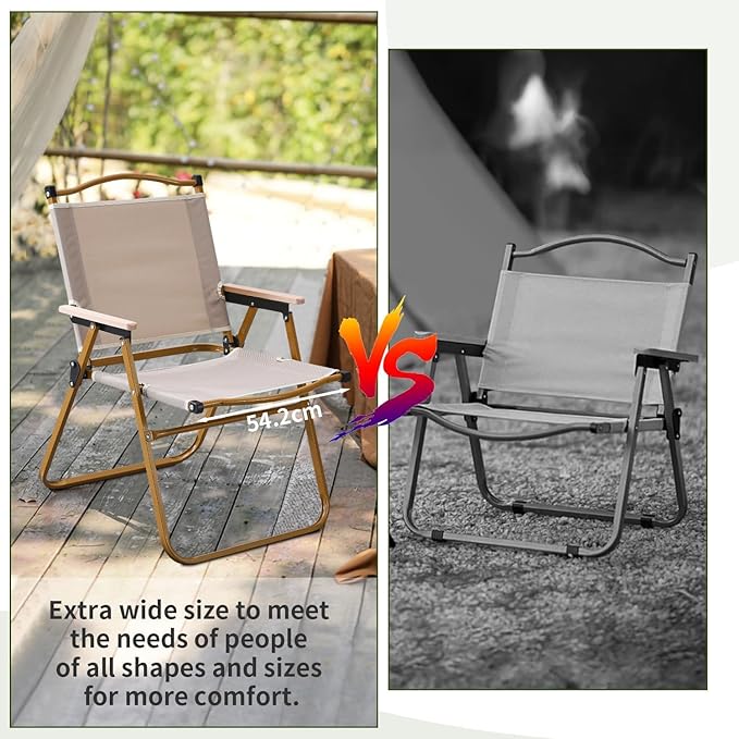 BOOSDEN Camp Chair Portable Outdoor Wide Folding Camping Chairs Ultralight Beach Chair with Wooden Handle for Picnic Lawn Leisure Park Travel Hiking Fishing2Pack