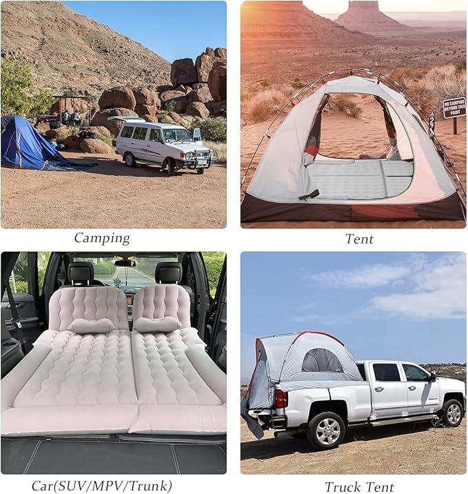 3 in 1 Car Air Mattress SUV Mattress for Back Seat Cargo Area Car Mattress with Electric Air Pump-2 Support Fillers &amp 2 Pillows Fits SUV|MPV|Sedan|Minivan for Road Trip Camping Grey