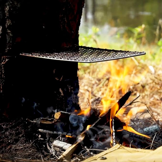 BattlBox Bushcraft Grill Stainless Steel Campfire Cooking Grate (2-Pack) Portable Camping Grate for Fire Cooking BBQ - Canvas Carrying Bag - Welded Mesh Grill Grate - Backpacking Camping Hiking