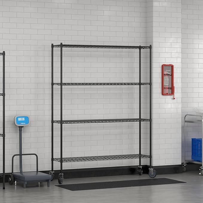 Commercial NSF Listed Black Epoxy Mobile Wire Shelving Kit 14 x 60 x 80 with 4 Shelves Perfect for Warehouse Walk-in Refrigerator Freezer Grocery Store Restaurant Dishroom