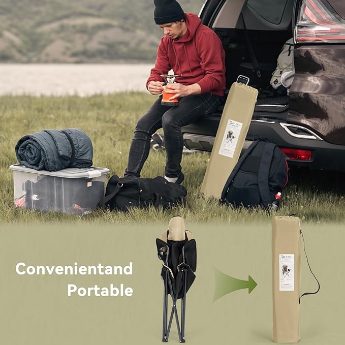 Camping Chairs for Adults Heavy Duty Camping Chairs 2 Pack Folding Chairs for Outside Support 380 LBS Portable Travel Outdoor Camp Chair with Cup Holder &amp Cooler Bag Sports Chairs Khaki
