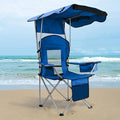 Beach Chair with Canopy Shade Folding Camping Chair Support to 330LBS Outdoor Chair with Cup Holder &amp Cooler Bag for Travel Hiking