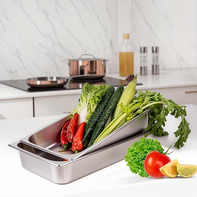 4 Pack Stainless Steel Hotel Pan 1/1 Full Size x 4 Deep Steam Table PAN 0.8 mm Thick with Lid Anti Jam PAN Stainless Steel Steamer 20.8 x 12.8 x 4 inch for Hotel Restaurant Buffet