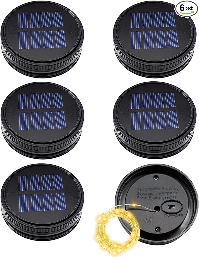 6 Pack Solar Light Replacement Top Replacement Solar Light Parts for Mason Jar LanternOutdoor Decorative Waterproof Table Fairy Lights for Patio Yard Lawn Tree