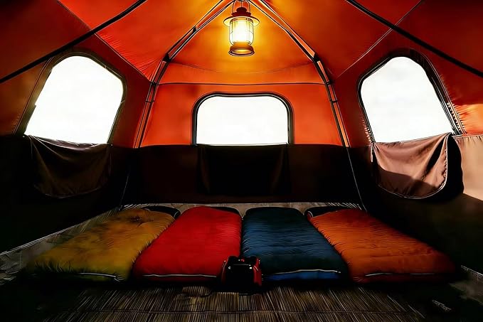 3/4 Person Camping Tent with 1 Door 4 Windows and Upgraded Ventilation– Instant Setup Waterproof 8'x 8'x 67''Oxford Fabric Floor Pop Up in 60 Seconds Includes Rainfly and Backpack