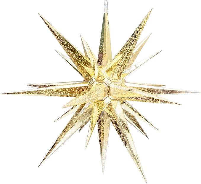 Novelty Lights 24 inch LED Moravian Star in Gold Metallic Lighted Indoor/Outdoor Hanging Display Weather Resistant Holiday Décor 4 Replaceable E12 Bulbs