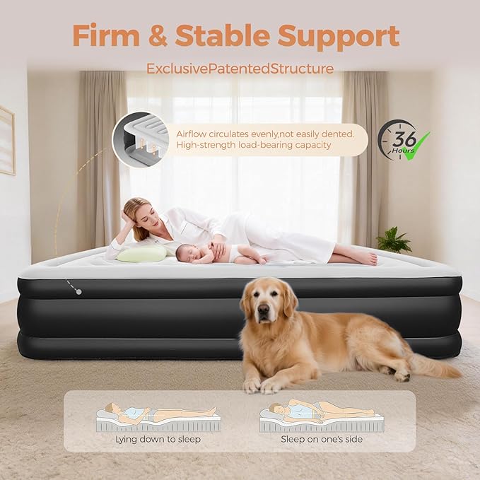 BEBAS Queen Size Air Mattress with Built in Pump Fast Electric Inflation/Deflation Mattress Blow up Bed Inflatable for HomeGuestsOfficeCamping Airbed 16 Inch Tall600lbs MaxBlack