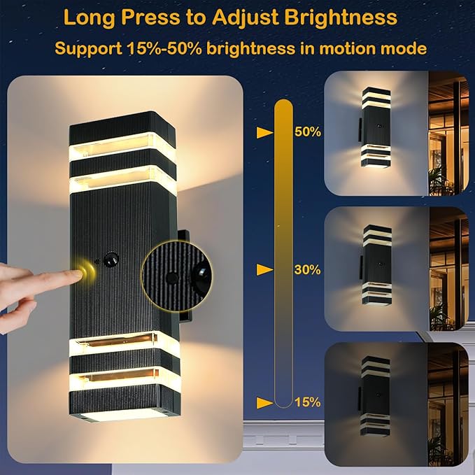 Motion Sensor Outdoor Wall Lights with 3 Lighting Modes Dusk to Dawn Porch Light with Bulbs Include IP65 Waterproof Modern Black Wall Sconce for Patio Garage Front Door