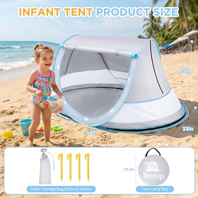 Baby Beach Tent Pop Up Beach Tent Sun Shade for Beach UPF 50+ UV Protection Sun Shelters for Infants with Carry Bag for Outdoor Travel Camping(Gray)